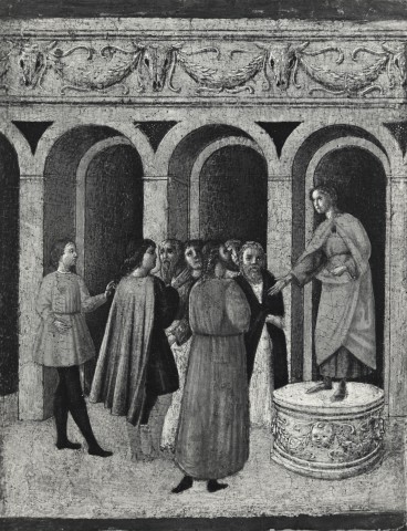 Anonimo — Christ among the Doctors. Venetian School, fifteenth century. Panel (size and whereabouts unknown) — insieme